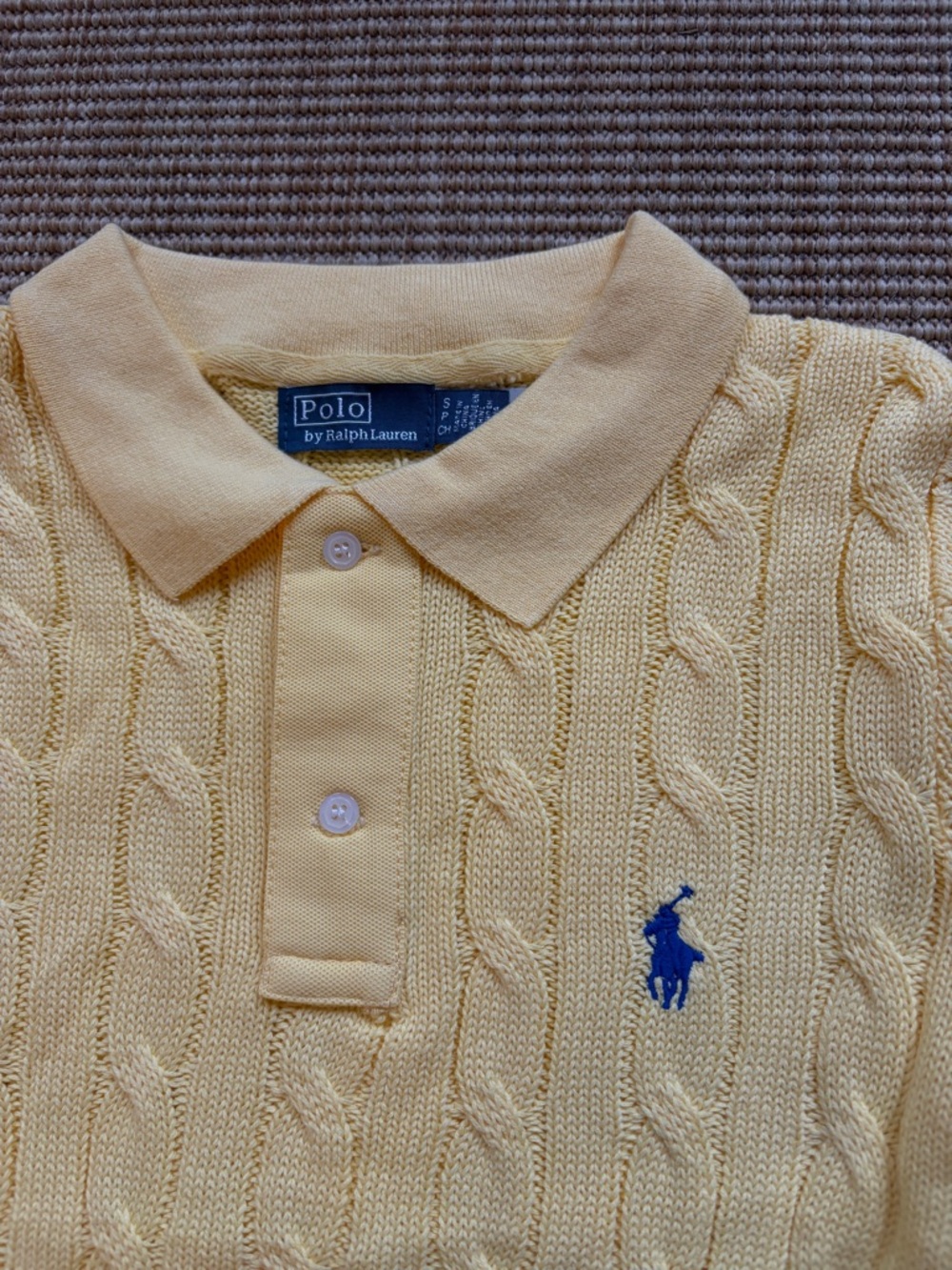 $168 Polo Ralph Lauren knit cable cotton polo shirt top in yellow - Picture 4 of 6